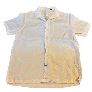 Tasso Elba Mens White Cream Ombre 100% Linen Short Sleeve Camp Shirt Large